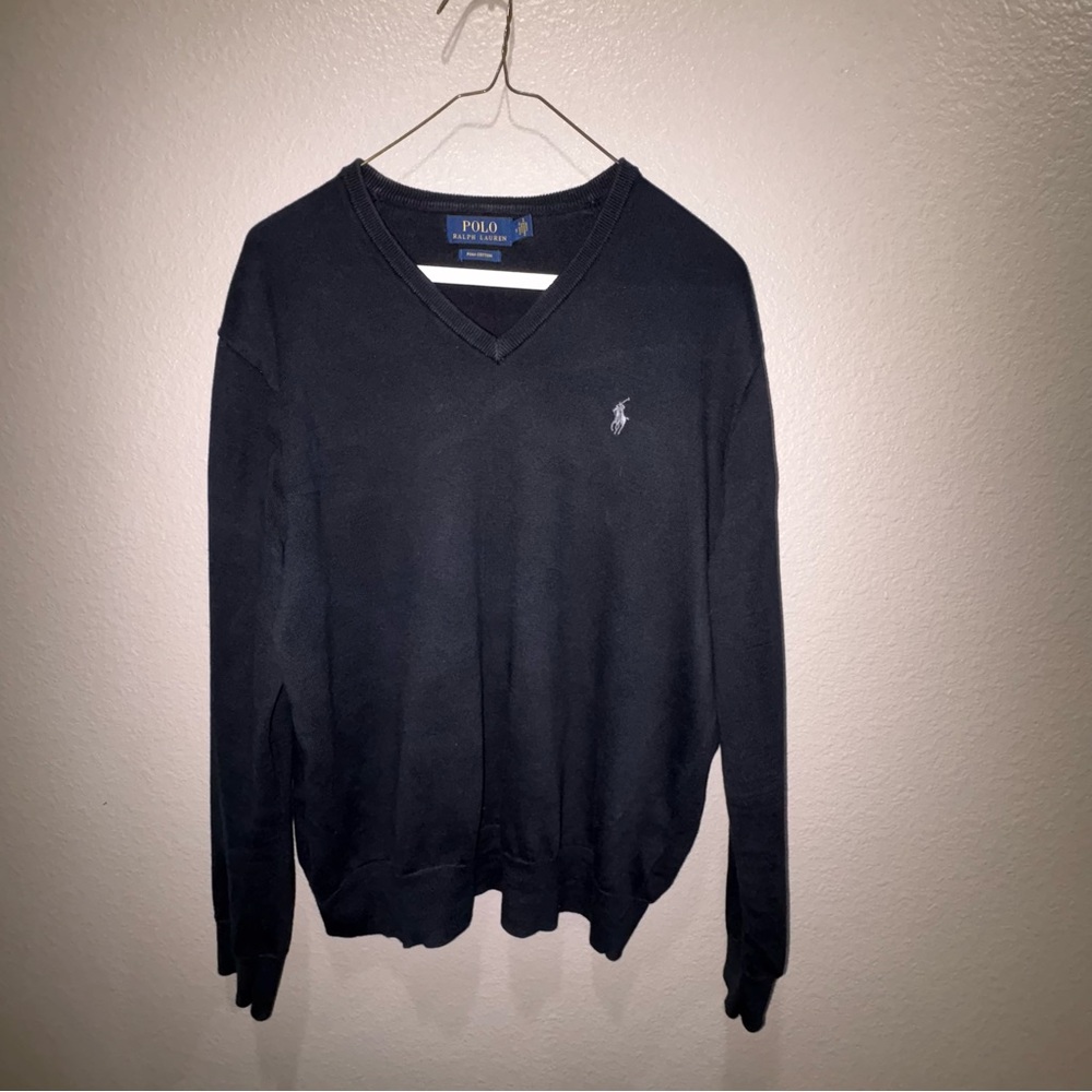 Ralph Lauren Black V-Neck Sweater Classic Knit